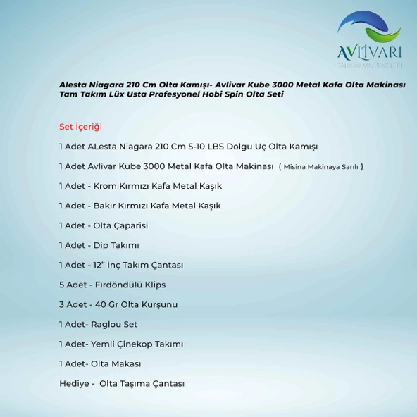 Alesta Niagara 210 Cm Olta Kamışı- Avlivar Kube 3000 Metal Kafa Olta Makinası Tam Takım Lüx Usta Profesyonel Hobi Spin Olta Seti - 2