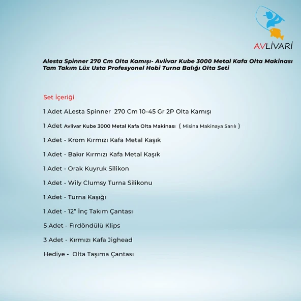 Alesta Spinner 270 Cm Olta Kamışı- Avlivar Kube 3000 Metal Kafa Olta Makinası Tam Takım Lüx Usta Profesyonel Hobi Turna Balığı Olta Seti - 2