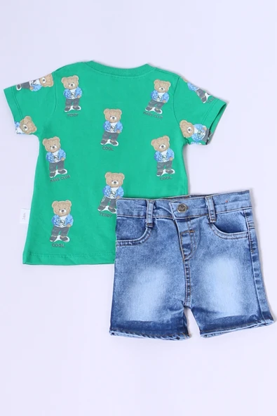 ERKEK BEBEK ŞORTLU TAKIM KOT ŞORTLU ÇITÇIT DETAYLI BASKILI B26 - 12