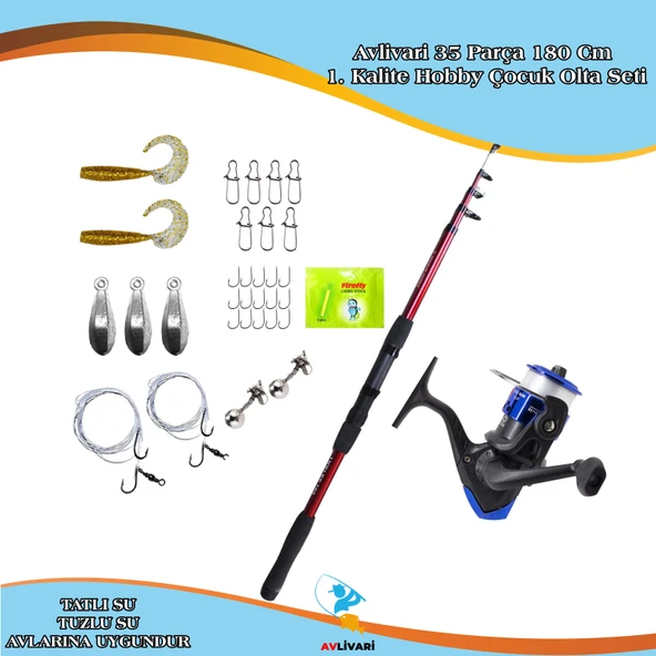 Avlivari 35 Parça 180 Cm 1. Kalite Kompakt, Özel, Taşınabilir Hobby Çocuk Olta Seti