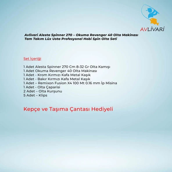 Avlivari Alesta Spinner 270 – Okuma Revenger 40 Olta Makinası Tam Takım Lüx Usta Profesyonel Hobi Spin Olta Seti - 2