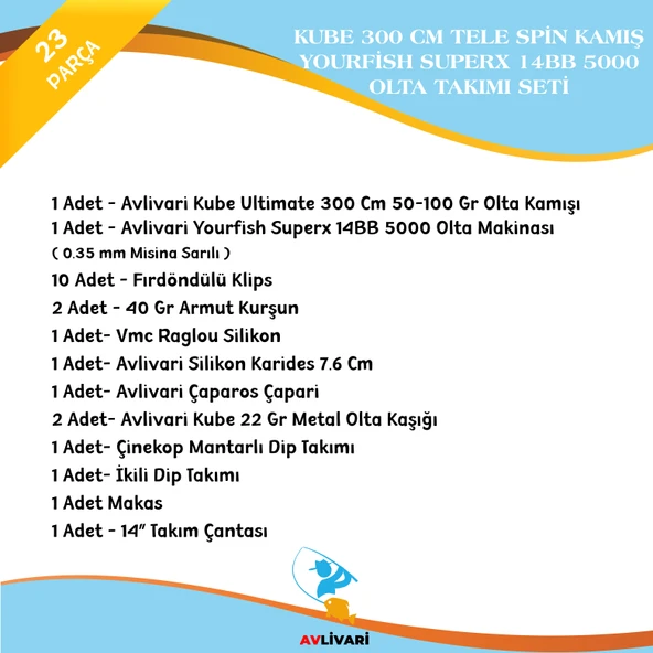 Avlivari Kube Ultimate 300 Cm 50-100 - Avlivari Kube Ultimate 300 Cm 50-100 Avlivari Yourfish Superx 14BB 5000 Olta Makinası Tam Takım Lüx Usta Profesyonel Hobi Göl ve Deniz Olta Seti - 2