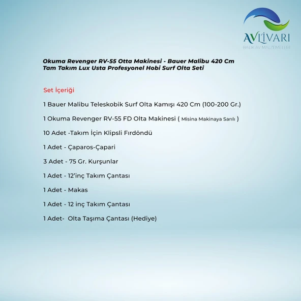 Okuma Revenger RV-55 Otta Makinesi - Bauer Malibu 420 Cm Tam Takım Lux Usta Profesyonel Hobi Surf Olta Seti - 2