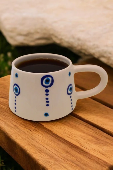 2 adet EL İŞLEMESİ NAZAR BONCUKLU KUPA BARDAK FİNCAN - 2