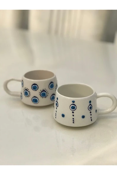 2 adet EL İŞLEMESİ NAZAR BONCUKLU KUPA BARDAK FİNCAN - 4