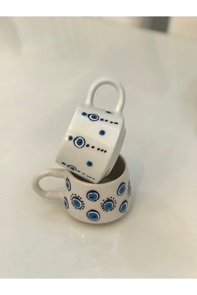 2 adet EL İŞLEMESİ NAZAR BONCUKLU KUPA BARDAK FİNCAN - 3