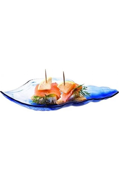 Cam 6lı Marine Batik Mavi Servis Tabağı Meze Sunum Kabı Kayığı Lokumluk - 4