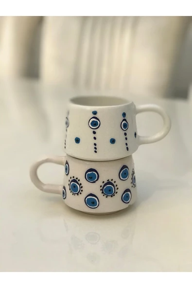 2 adet EL İŞLEMESİ NAZAR BONCUKLU KUPA BARDAK FİNCAN - 5