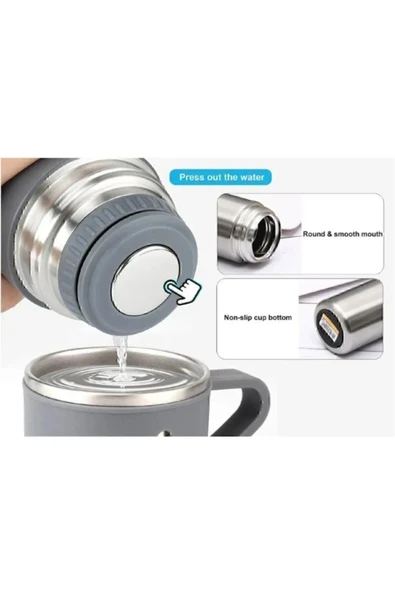 Yeşil Piknik Kamp Termosu Paslanmaz Çelik 3 Bardaklı 500ML Vakumlu Çay Kahve Sıcak Soğuk Termos Seti - 5