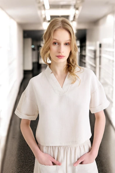 Yazlık Şortlu İkili Keten Takım - Resim 5