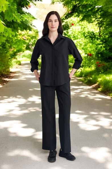 Yazlık Gömlek Pantolon İkili Keten Takım - 1