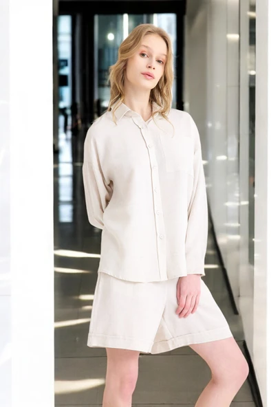 Yazlık Uzun Kol Gömlek Şort İkili Takım - Resim 8