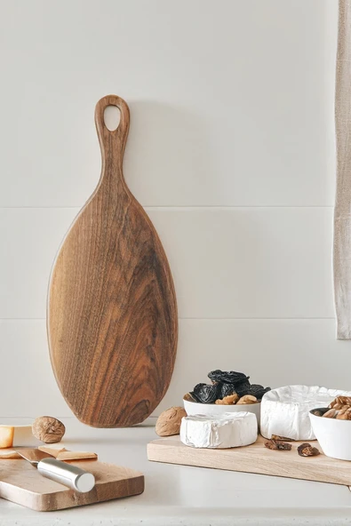 Yekpare Masif Ahşap Sunum Tahtası Kesme Tahtası Ceviz Medium - 4