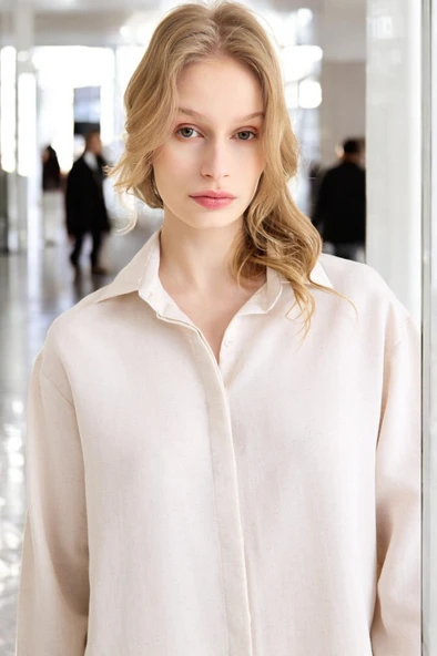 Yazlık Rahat Gömlek Pantolon İkili Keten Takım - Resim 12