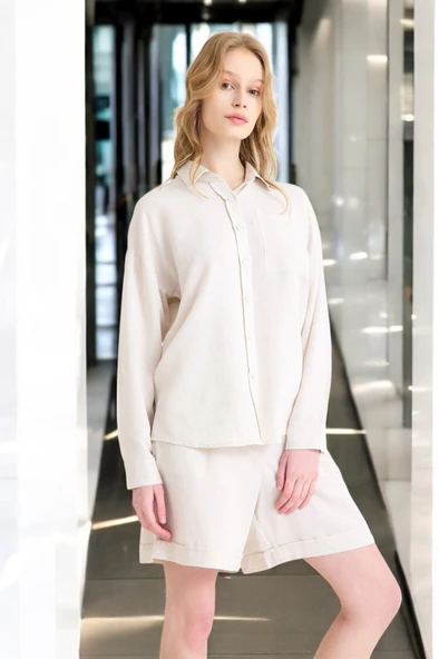 Yazlık Uzun Kol Gömlek Şort İkili Takım - Resim 7