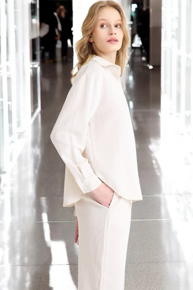 Yazlık Rahat Gömlek Pantolon İkili Keten Takım - Resim 2