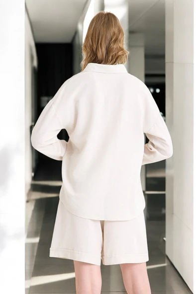 Yazlık Uzun Kol Gömlek Şort İkili Takım - Resim 12