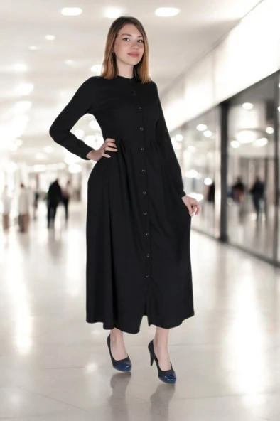 Günlük Tam Boy Keten Tesettür Elbise - Resim 3