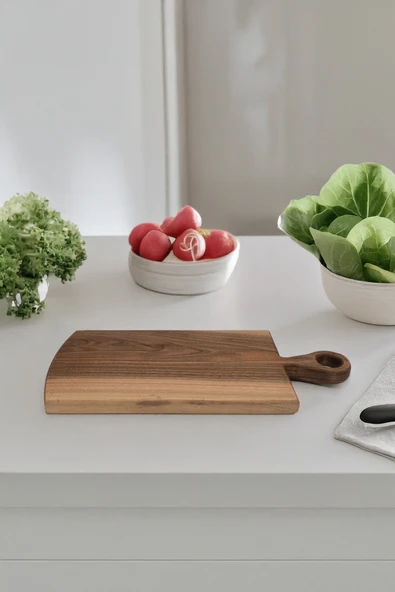 Yekpare Masif Ahşap Sunum Tahtası Kesme Tahtası Ceviz Medium - 3