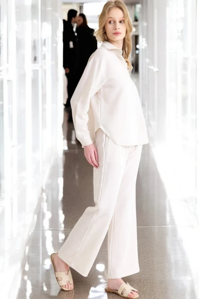 Yazlık Rahat Gömlek Pantolon İkili Keten Takım - 6