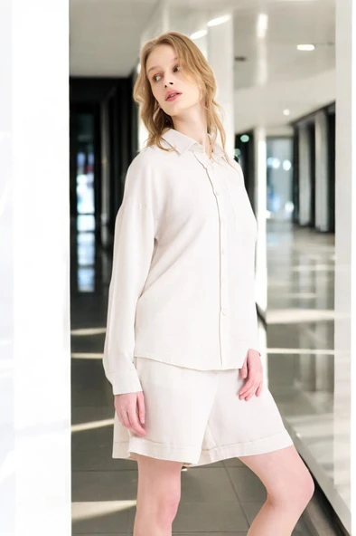 Yazlık Uzun Kol Gömlek Şort İkili Takım - Resim 5