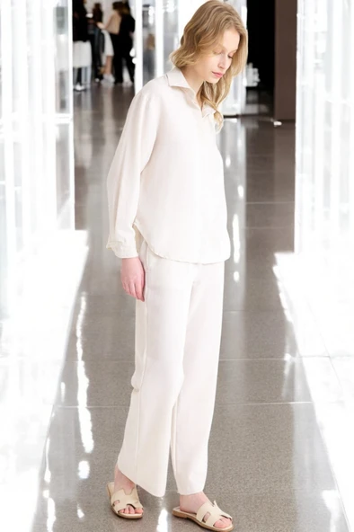 Yazlık Rahat Gömlek Pantolon İkili Keten Takım - Resim 7