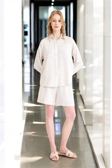 Yazlık Uzun Kol Gömlek Şort İkili Takım ürün görseli