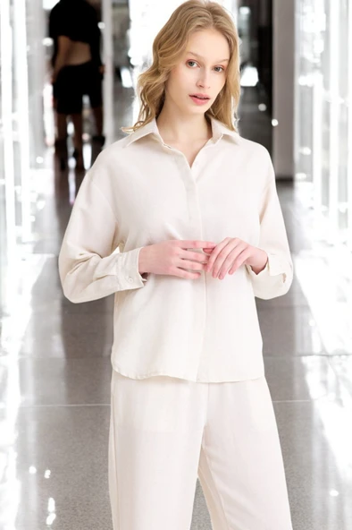 Yazlık Rahat Gömlek Pantolon İkili Keten Takım - Resim 11