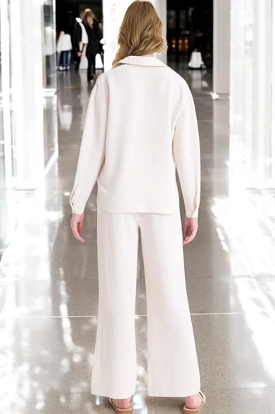 Yazlık Rahat Gömlek Pantolon İkili Keten Takım - Resim 3