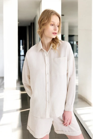 Yazlık Uzun Kol Gömlek Şort İkili Takım - Resim 11