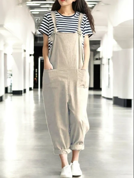 Büyük Cep Detaylı Yazlık Salopet Tulum ürün görseli