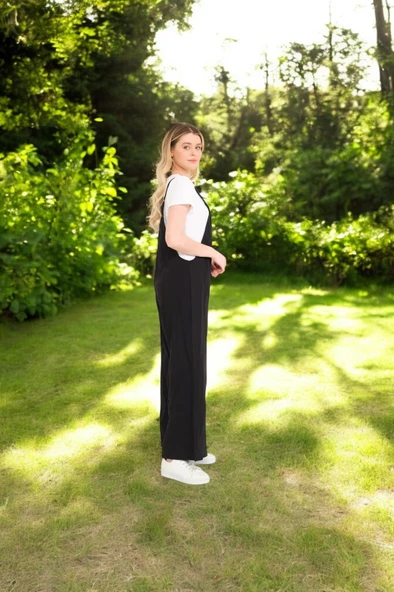 Yazlık Bol Kesim Askılı Keten Tulum - Resim 3