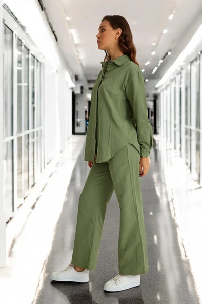 Gömlek Pantolon Rahat İkili Keten Takım - 3