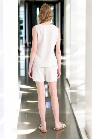 Yazlık Kolsuz Şortlu Keten Takım - Resim 2