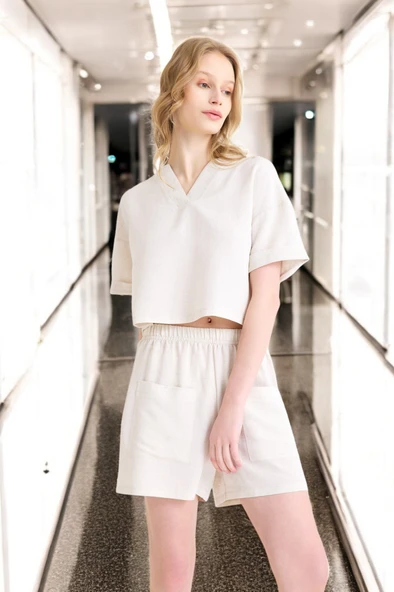Yazlık Şortlu İkili Keten Takım - Resim 3