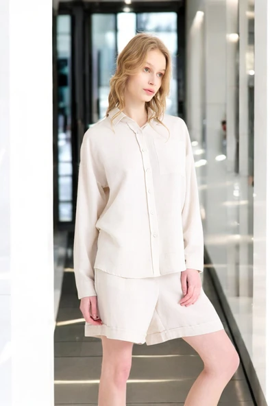 Yazlık Uzun Kol Gömlek Şort İkili Takım - Resim 9