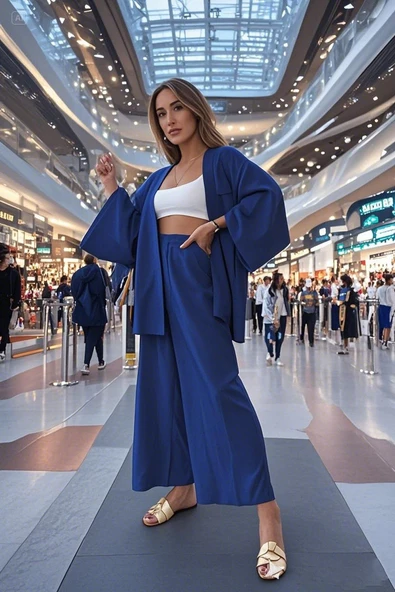 Yazlık Rahat Kimono Lacivert Alt Üst Takım ürün görseli