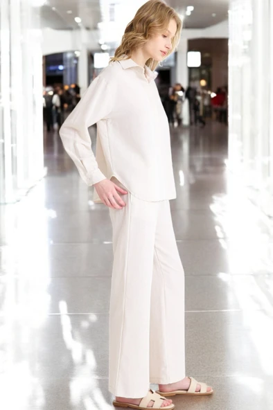 Yazlık Rahat Gömlek Pantolon İkili Keten Takım - Resim 8