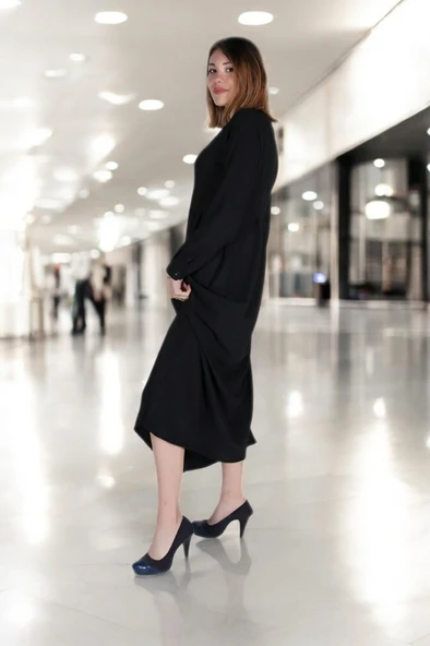 Günlük Tam Boy Keten Tesettür Elbise - Resim 2