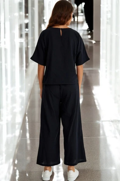 Yazlık Kısa Kol Alt Üst Keten Takım - Resim 3