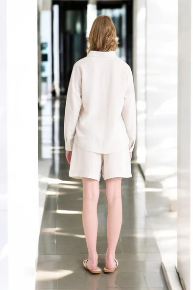 Yazlık Uzun Kol Gömlek Şort İkili Takım - Resim 2