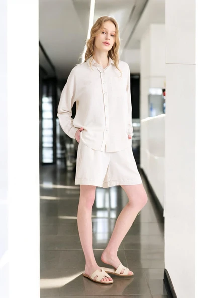 Yazlık Uzun Kol Gömlek Şort İkili Takım - Resim 4