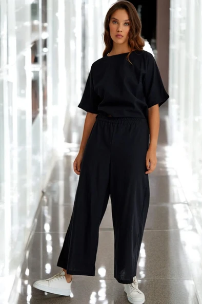 Yazlık Kısa Kol Alt Üst Keten Takım - Resim 7