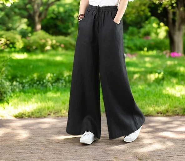 Yazlık Beli Lastikli Şık Keten Pantolon - Resim 2