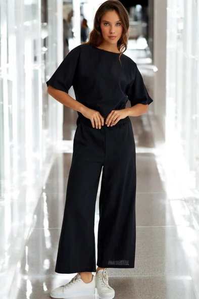 Yazlık Kısa Kol Alt Üst Keten Takım - Resim 5