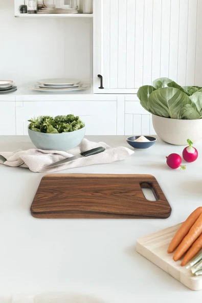 Yekpare Masif Ahşap Sunum Tahtası Kesme Tahtası Ceviz Medium - 4