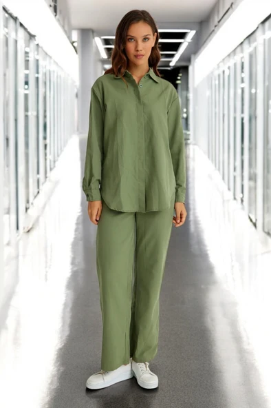 Gömlek Pantolon Rahat İkili Keten Takım - 1