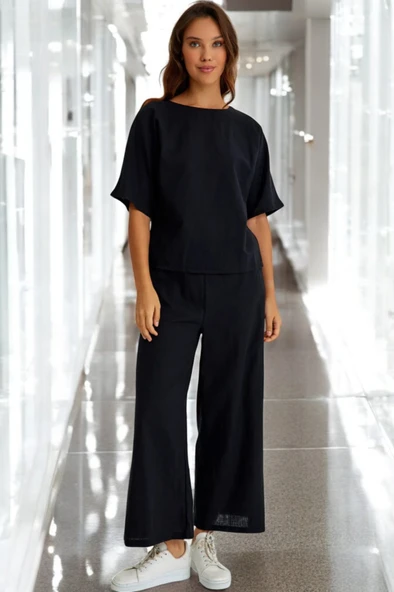 Yazlık Kısa Kol Alt Üst Keten Takım ürün görseli