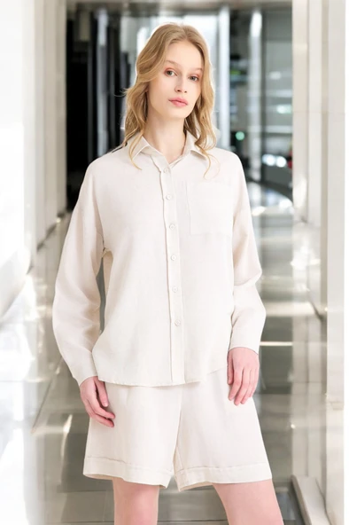 Yazlık Uzun Kol Gömlek Şort İkili Takım - Resim 6