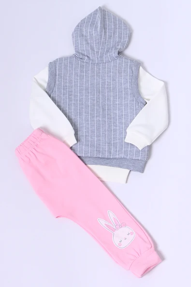 KIZ BEBEK YELEKLİ TAKIM KAPŞONLU ÇITÇITLI TAVŞAN BASKILI A15 - 4